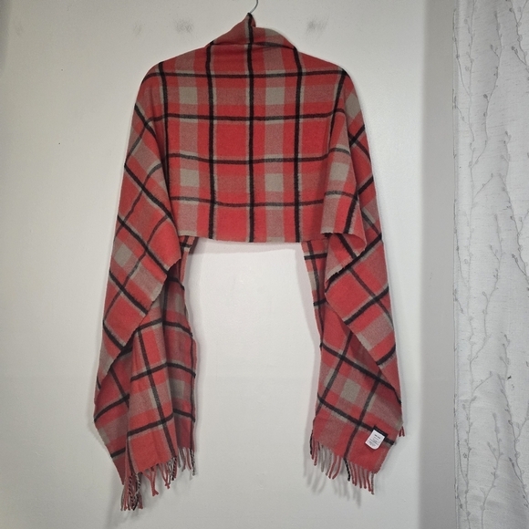 J.Crew 100% Wool Red Black Beige Plaid Scarf checkered - Picture 2 of 5